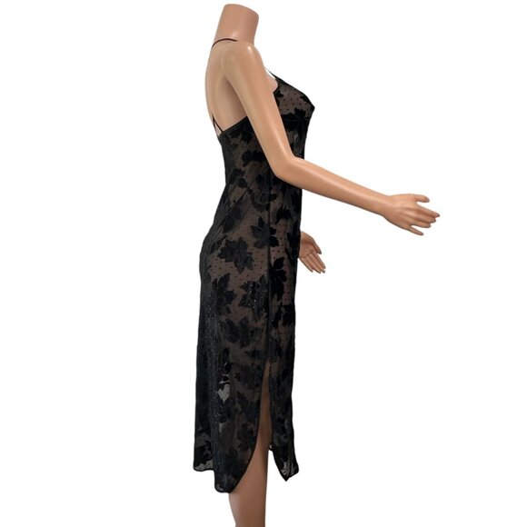 Vintage Morgan Taylor Black Sheer Slip Dress SZ S Velvet Floral By Fantasies - Picture 15 of 16